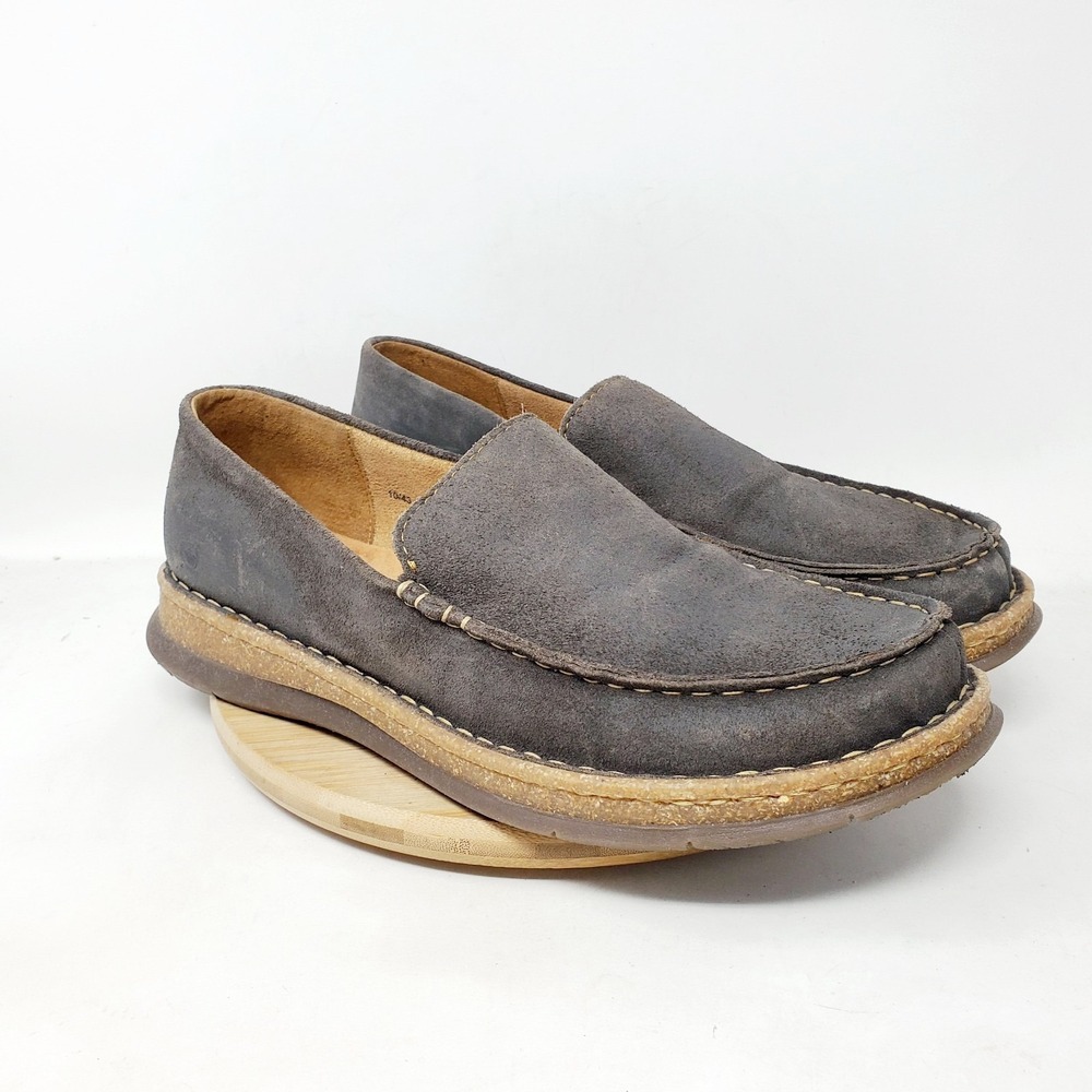 Born Baylor Shoes Mens 10 Distressed‎ Suede Grey Slip On Loafer Comfort